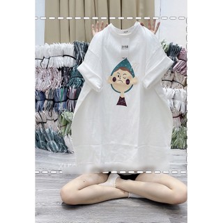 Áo thun nữ thêu hình dáng rộng phông oversize mặc giấu quần form dưới 70kg phong cách Hàn Quốc ,Cotton Quảng Châu