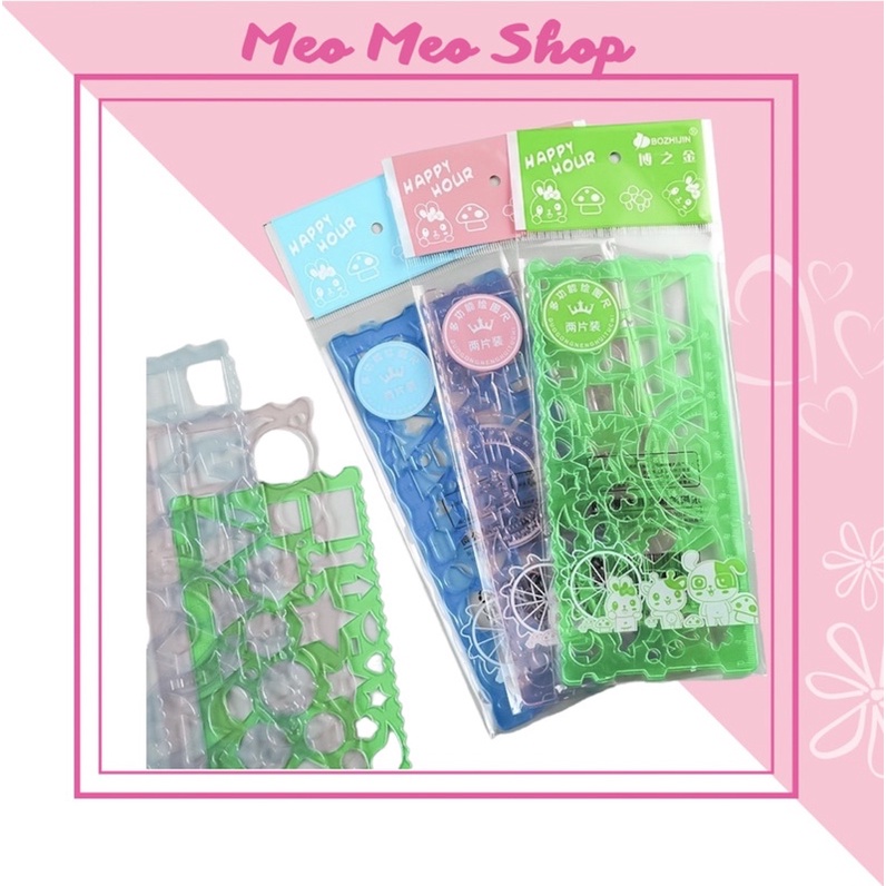 Set 2 thước kẻ đa năng 20cm vẽ hình, nhiều màu