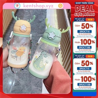 Bình tập uống nước cho bé cute có ống hút chống sặc bằng Silicon, Bình uống nước Sừng Nai Cute cho bé mang đi học