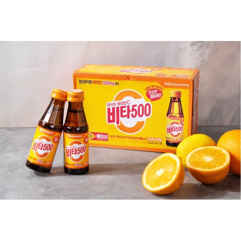 <Hộp 10 chai> Nước Uống Vitamin C Hàn Quốc Vita500 100ml - [광동] 비타500 KWANGDONG