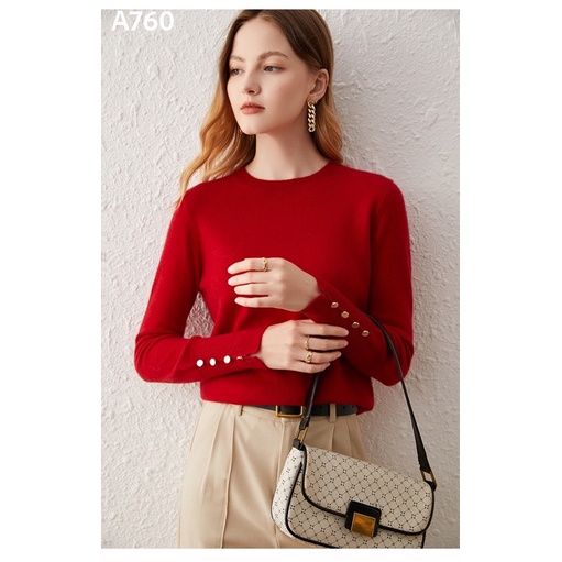 Áo len nữ dài tay cổ tròn khuy tay A760