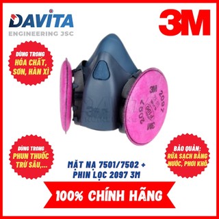 Mặt nạ 7501/7502 kèm phin lọc 2097 3M, lọc bụi và hơi khói hàn, khí Ozon