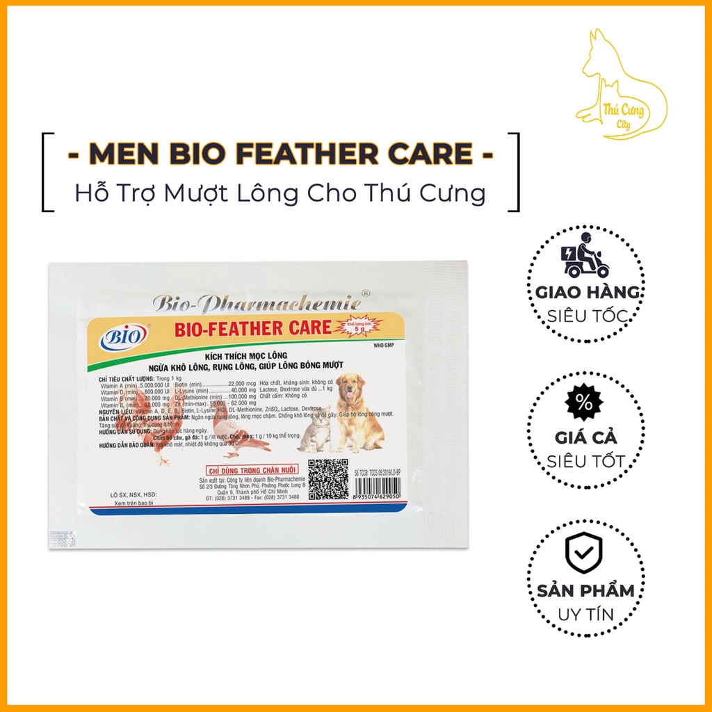 Bio Feather Care ( Gói 5G ) - Chống Rụng Lông , Kích Thích Mọc Lông, Giúp Lông Bóng Mượt Chó Mèo