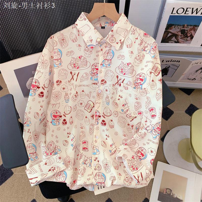 Áo Thun baju kemeja wanitabaju kemeja lelaki Lenan panjang cottonAutumn Tay Dài In Hình Doraemon Thời Trang Nữ 2022