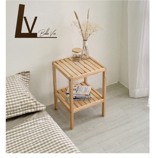 Kệ gỗ tab đầu giường LV BELLE VIE 2 tầng tự lắp ráp Kệ đầu giường gỗ thông tự nhiên