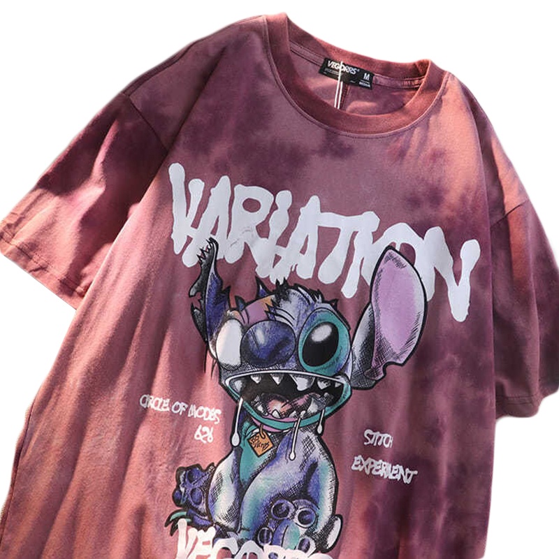 Áo Thun Tay Ngắn In Chữ Và Hoạt Hình Màu Gradient Phong Cách Harajuku Thời Trang Mùa Hè Cho Nam Và Nữ