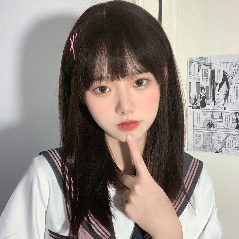 Tóc Giả Thẳng Dài Ngang Vai Màu Đen / Nâu Phong Cách Lolita Cho Nữ