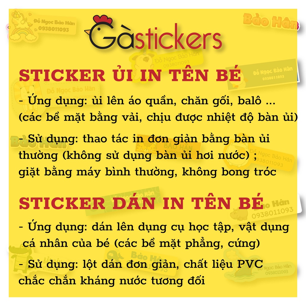 Sticker dán in tên trẻ em GaStickers DT bộ 83 miếng nhiều kích thước