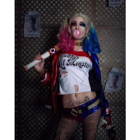Halloween nữ cô gái Harley Quinn trang phục cosplay người lớn thêu Suicide Squad Jacket T-shirt quần short tóc giả lãnh đạo bộ