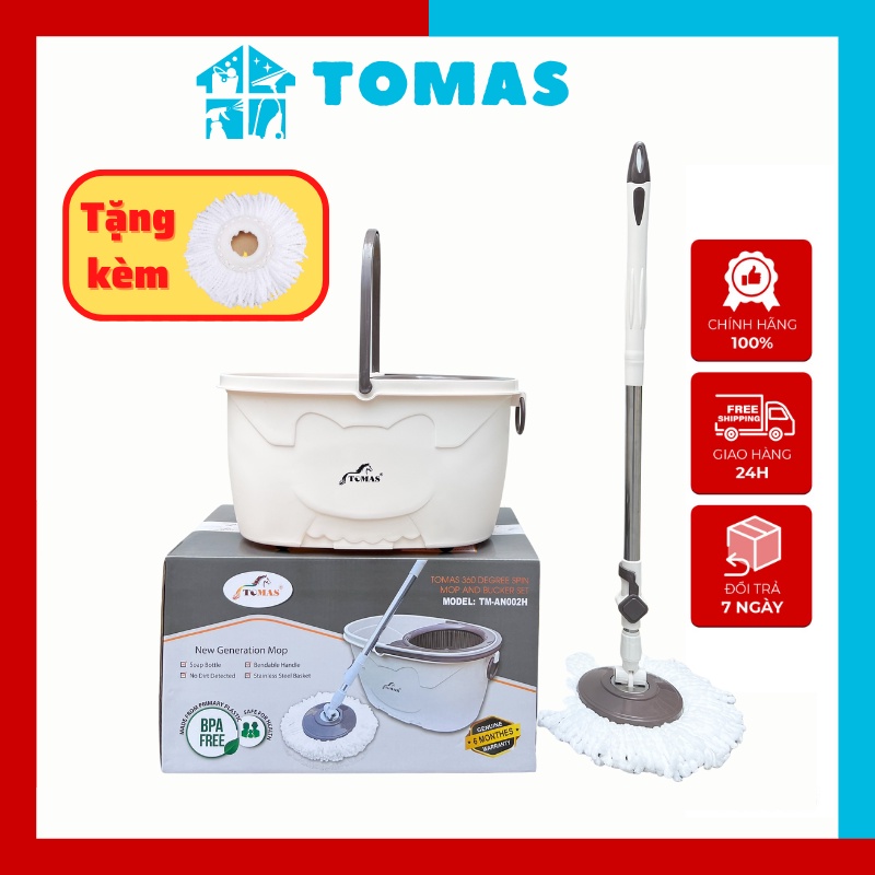 Cây lau nhà tự vắt, Bộ chổi lau nhà thông minh 360 độ Mimi Gold có bánh xe - AN002H