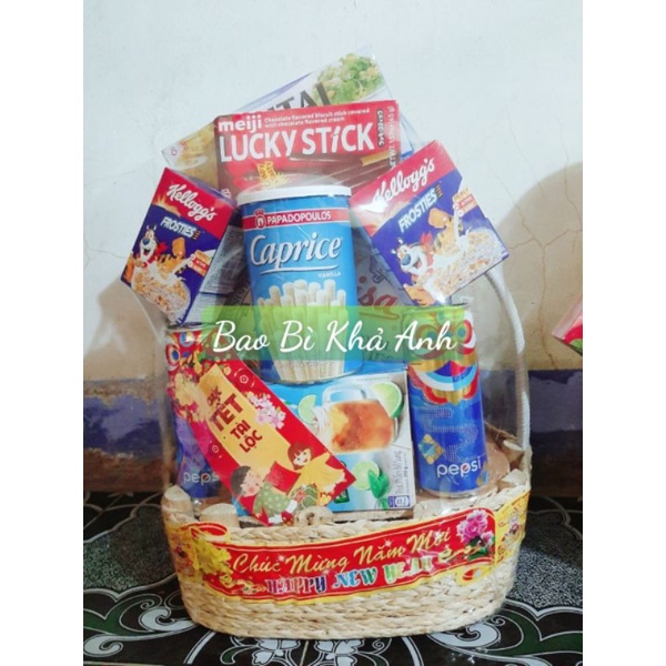 Decal chúc mừng năm mới 2024 miếng dán trang trí giỏ quà , hộp quà mứt Tết hàng siêu đẹp - Bao Bì Khả Anh