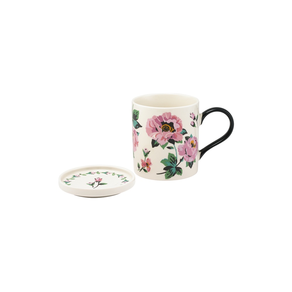 Ly/Rosie Lidded Fine China Mug - Archive Rose - Cream/Pink