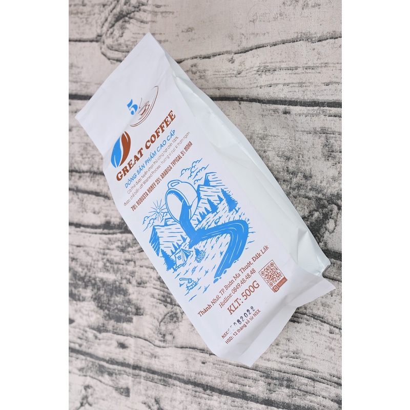 Cà phê rang xay nguyên chất GREAT COFFE,dòng mix 5 robusat honey,arbica typical ,moka,500g Cp05