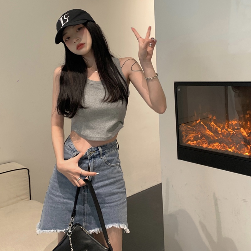 IELGY  Áo Không Tay Dáng Ngắn Phong Cách Thời Trang Mỹ Dành Cho Nữ