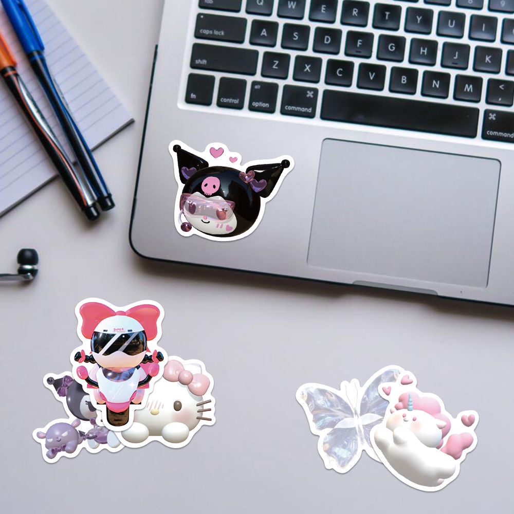 Bộ 51 Miếng Dán Trang Trí Sổ Tay / Laptop Hình Sanrio Hello Kitty 3D Bằng PVC Chống Thấm Nước DIY