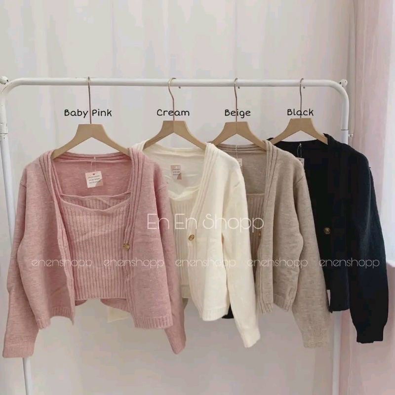 Set áo len 2 món cadigan kèm áo hai dây sexxy SE1418 - NhiNhi Shop