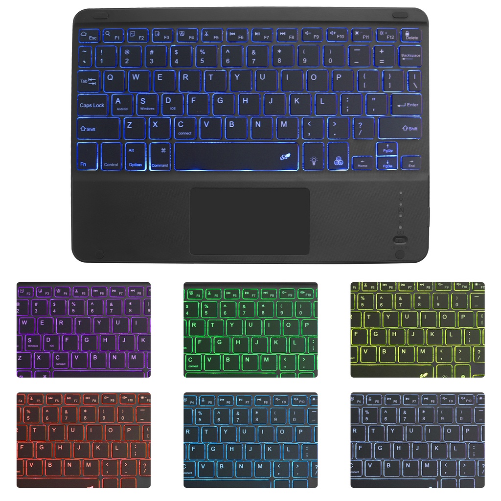 Bàn Phím bluetooth Không Dây 10 inch Siêu Mỏng Có Đèn Nền 7 Màu Có Thể Sạc Lại Cho ipad android windows