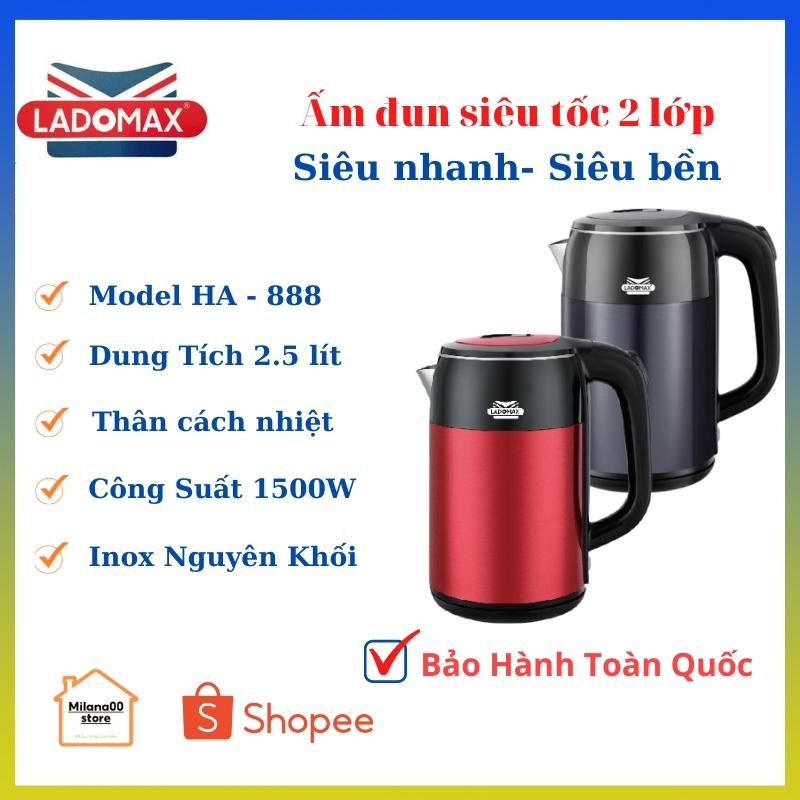 Ấm đun siêu tốc Ladomax HA-888 Dung tích 2,5L inox 304 cao cấp công suất 1500W an toàn khi sử dụng