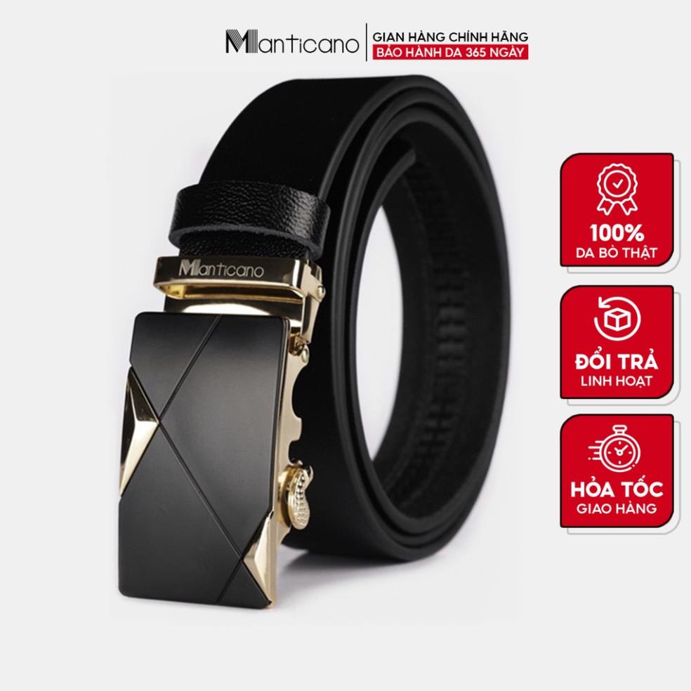 Thắt lưng nam da bò Manticano cao cấp mẫu khoá tự động mặt vàng đen TL18 !