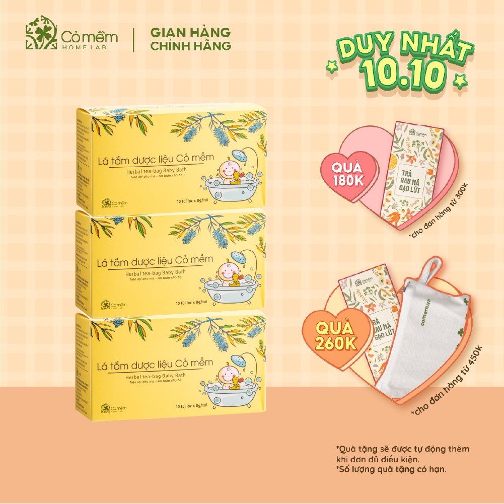 Lá Tắm Cho Bé Sơ Sinh - Nước Tắm Cho Bé Sơ Sinh - 1 Hộp 10 gói - Lá Tắm Dược Liệu Cỏ Mềm