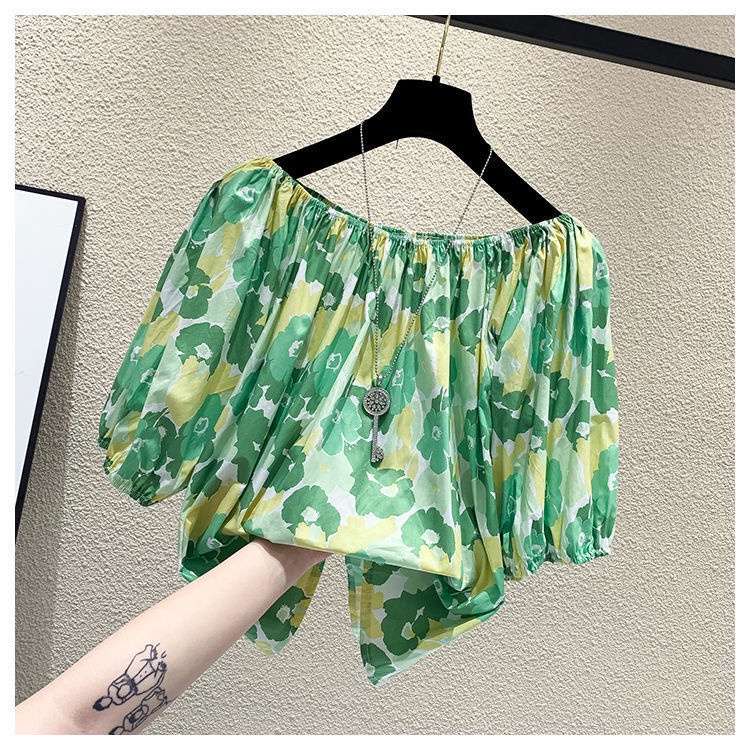 Áo Chiffon Hoa Trễ Vai Tay Ngắn Phong Cách Phương Tây