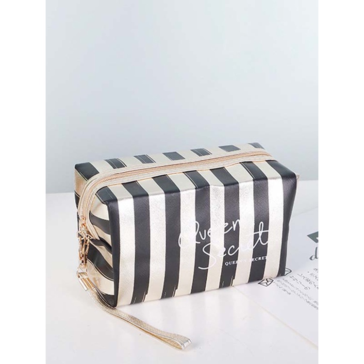 Túi Đựng Mỹ Phẩm JP5 Hình Bát Giác Bằng Da PU Họa Tiết Kẻ Sọc Màu laser Sang Trọng Tiện Dụng Cho Nữ