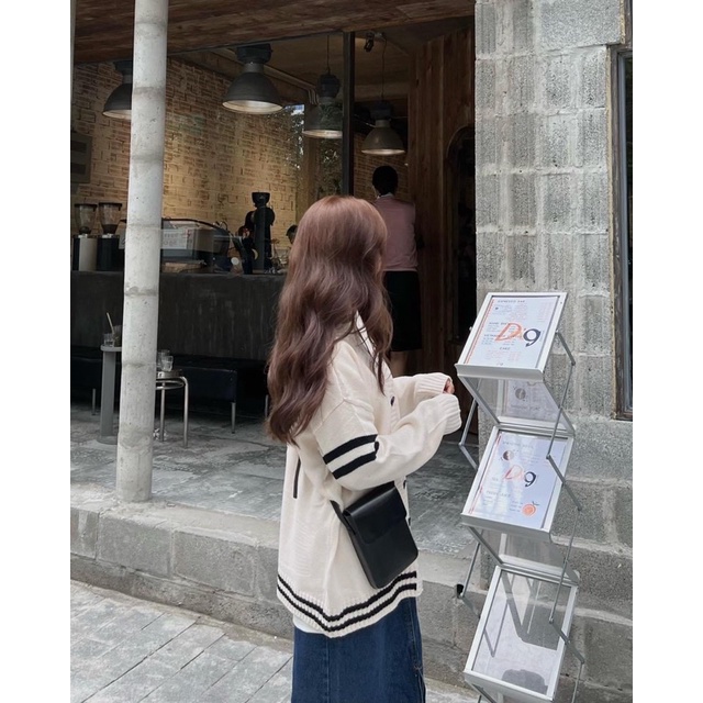 Áo khoác len cardigan nữ sọc viền tay hàng Qc mẫu mới thu đông 2022