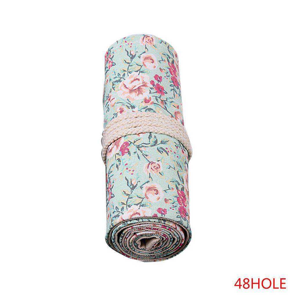 Túi Đựng Bút Dạng Cuộn Chất Liệu Canvas Họa Tiết Hoa Kích Thước 12-72