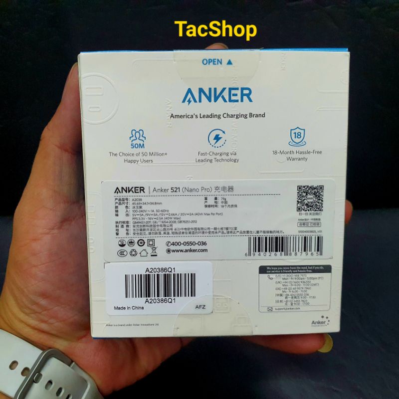 Sạc nhanh Anker 521 Nano Pro 40W - Dual Type-C A2038 - PIQ3.0, PD/PPS