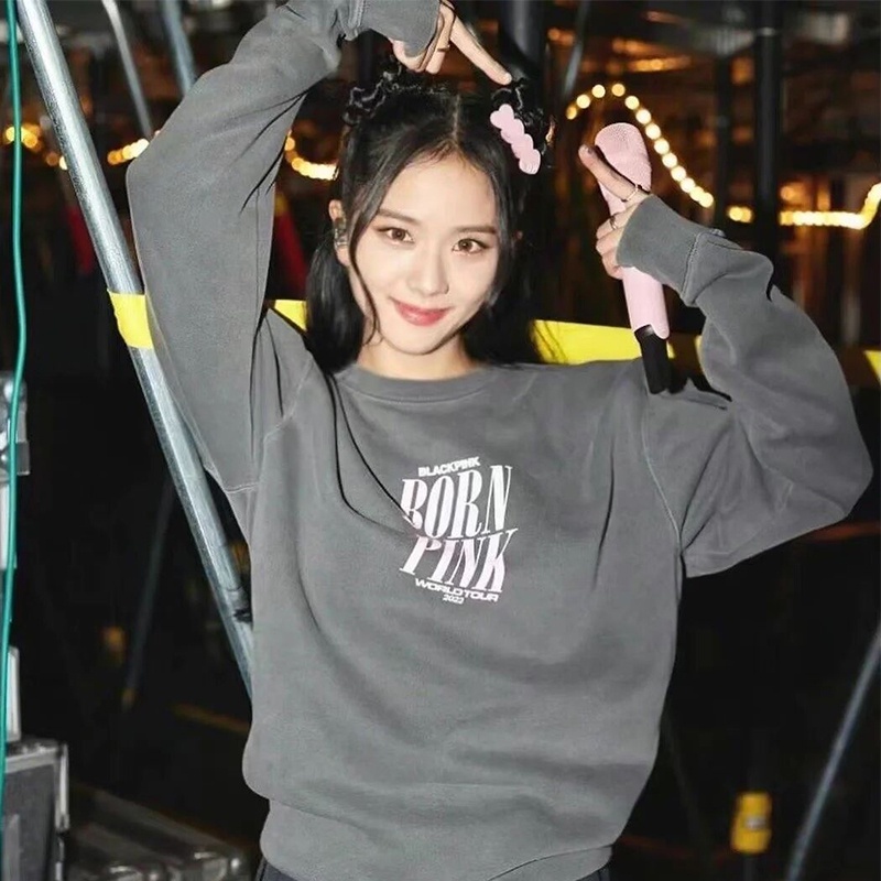 Áo Sweater Cotton Tay Dài Dáng Rộng In Chữ BLACKPINK BORN PINK World Tour LISA DALLAS Thời Trang Hàn Quốc Cho Nam Và Nữ