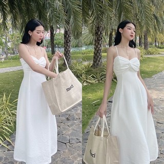 Đầm midi xoắn ngực dáng dài màu xanh bơ thiết kế TY CLOSET