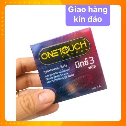 Bao cao su 3 trong 1 Thái Lan - ONETOUCH MIXX 3 PLUS (Gân, Hạt nổi, Kéo dài thời gian - Hộp 3 cái)