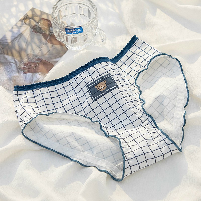 Quần Lót Cotton Phối Hình Gấu Dễ Thương Tông Trắng Xanh mã125