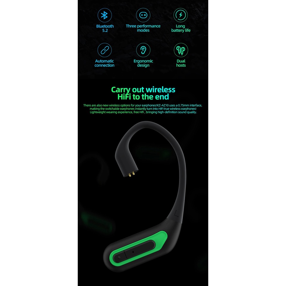 KZ AZ10 Cáp Tai Nghe Nhét Tai Không Dây Bluetooth  5.2  HIFI Tai Tai Nghe Thể Thao Loại Bỏ Tiếng Ồn