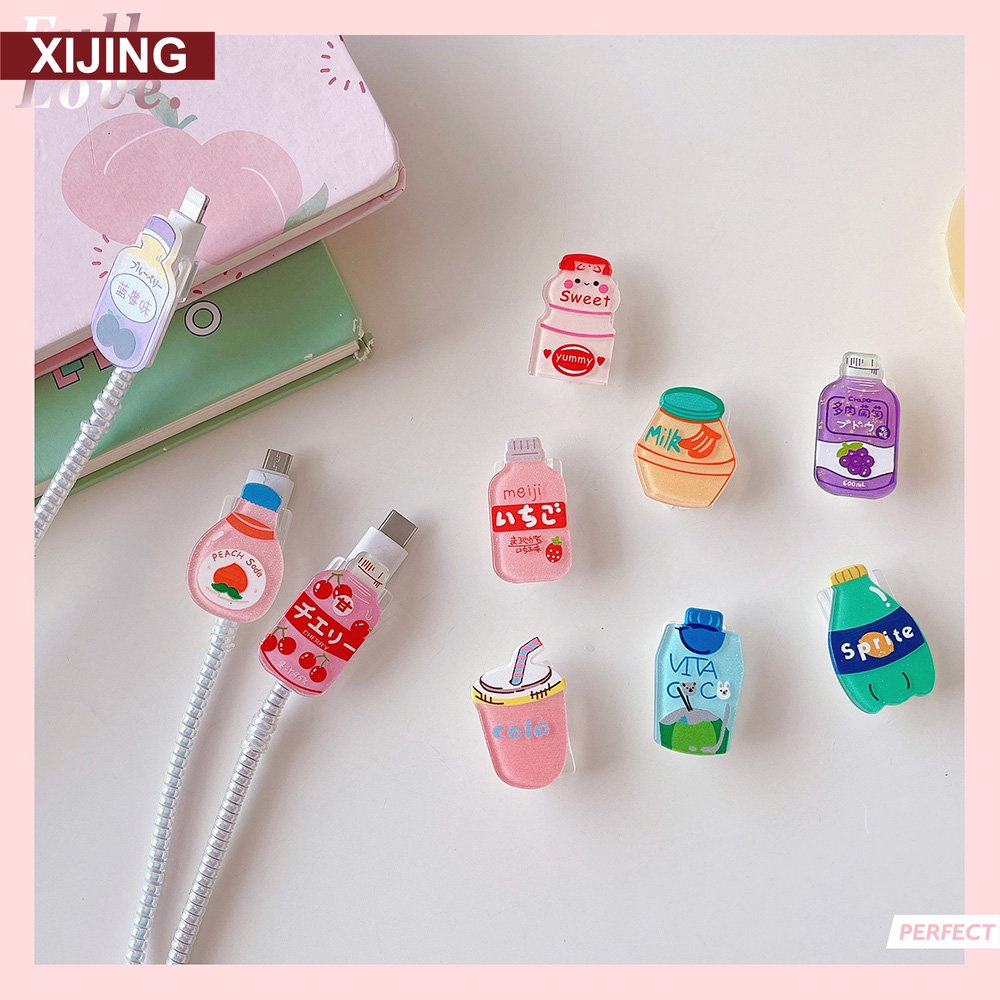 Vỏ Bọc Bảo Vệ Dây Cáp Dữ Liệu Trong Suốt Hình Bình Sữa Trái Cây Cho Huawei OPPO Vivo