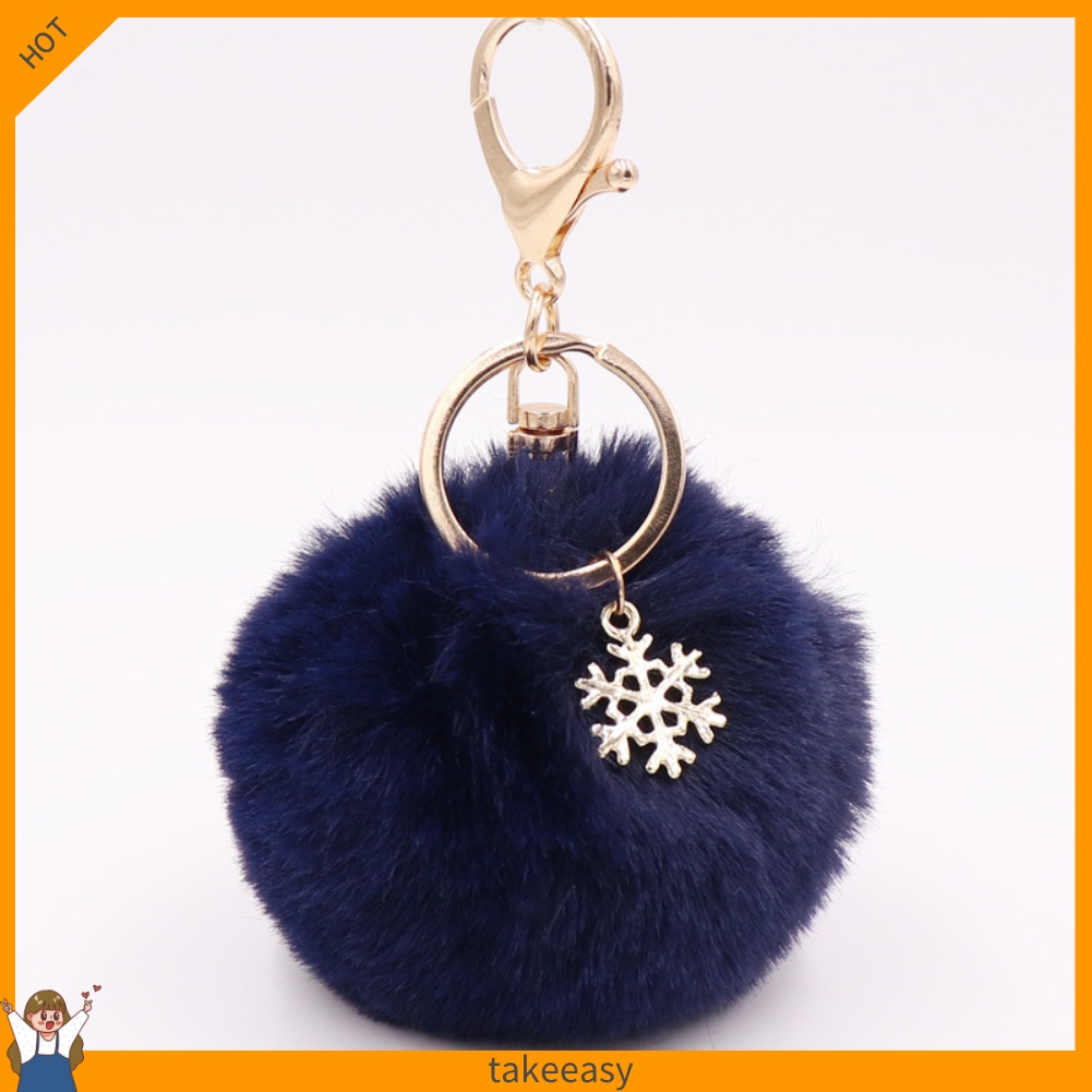 Móc khóa hình bông tuyết đính banh xù dễ thương