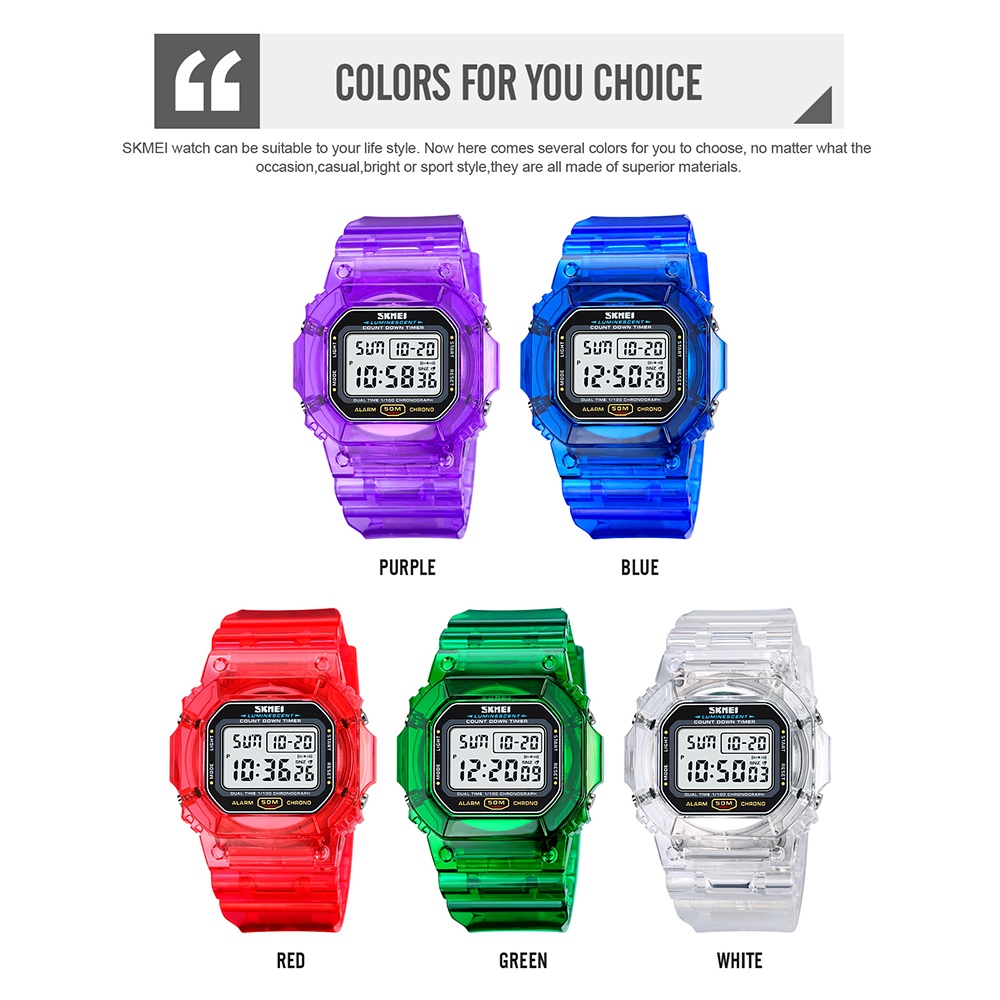 Đồng Hồ Điện Tử Thể Thao SKMEI Mặt Vuông Có Đèn Led Dành Cho Nữ