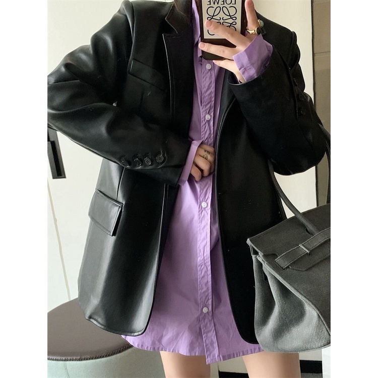 Áo Khoác Da Nâu Dáng Rộng Phong Cách retro Hàn Quốc 2022