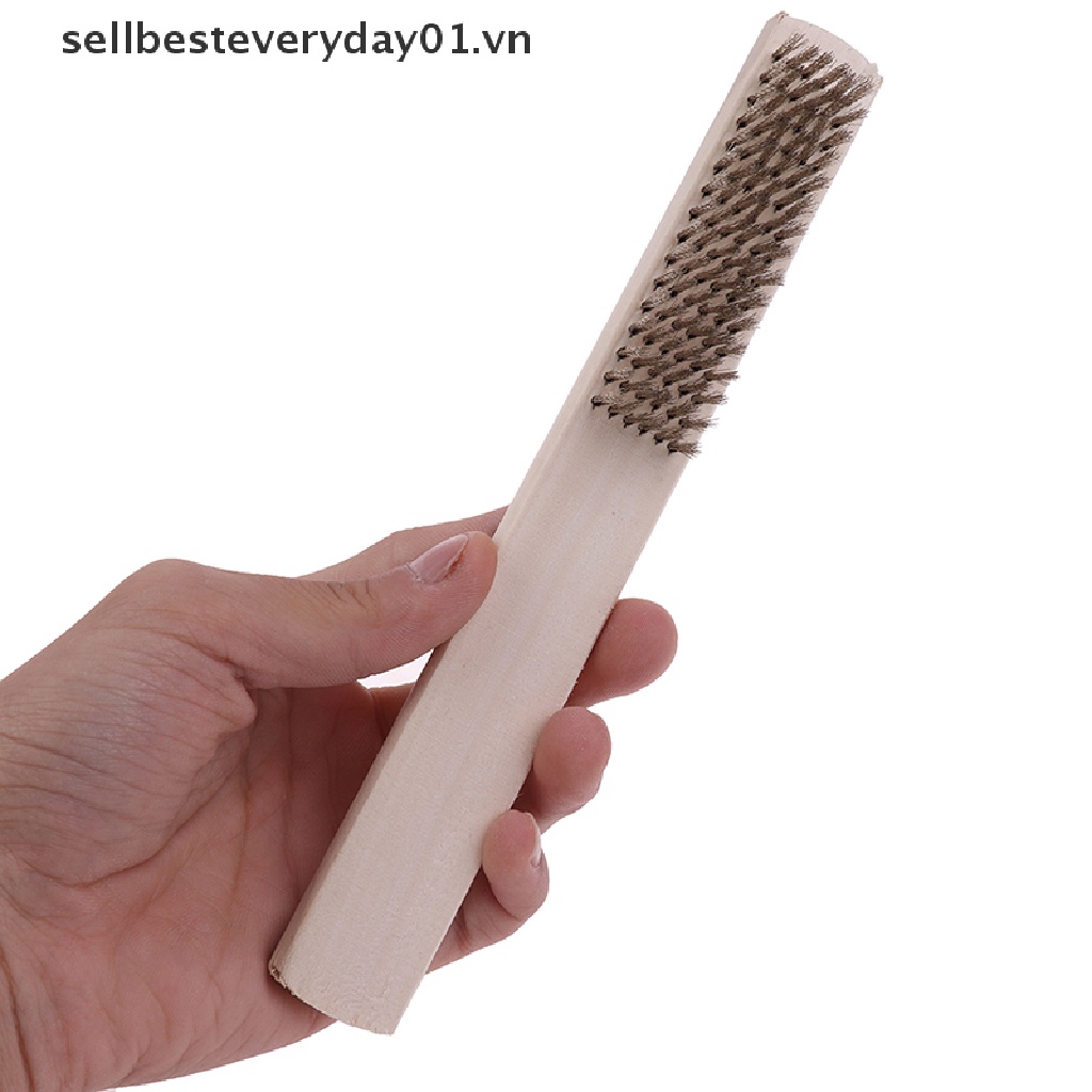 Chổi Sợi Đồng Cán Gỗ 208mm Dùng Vệ Sinh Kim Loại Tiện Dụng