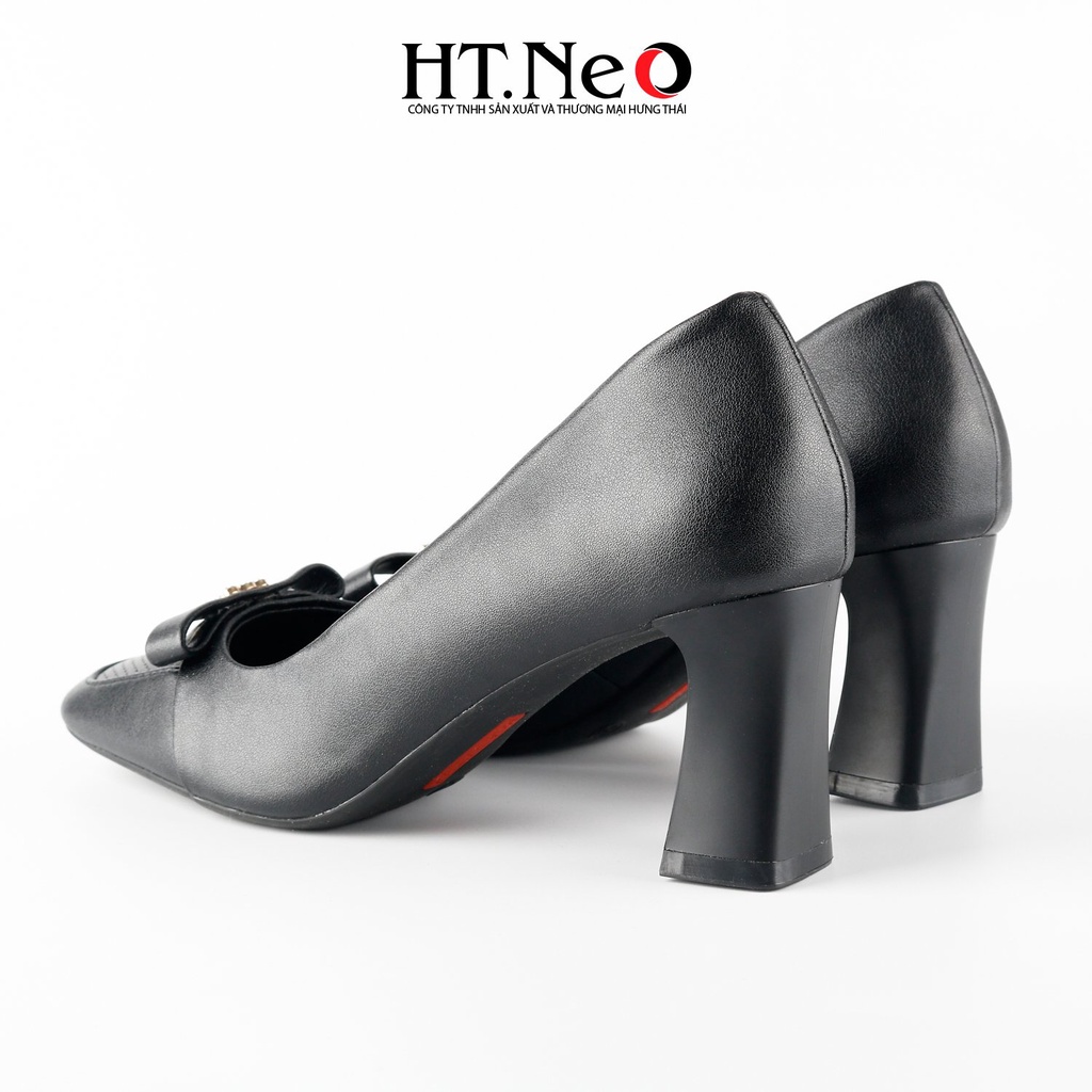 Giày cao gót đế vuông 7cm HT.NEO da bò siêu mềm, Nơ đính đá sang trọng, thanh lịch và vô cùng chắc chắn CS270