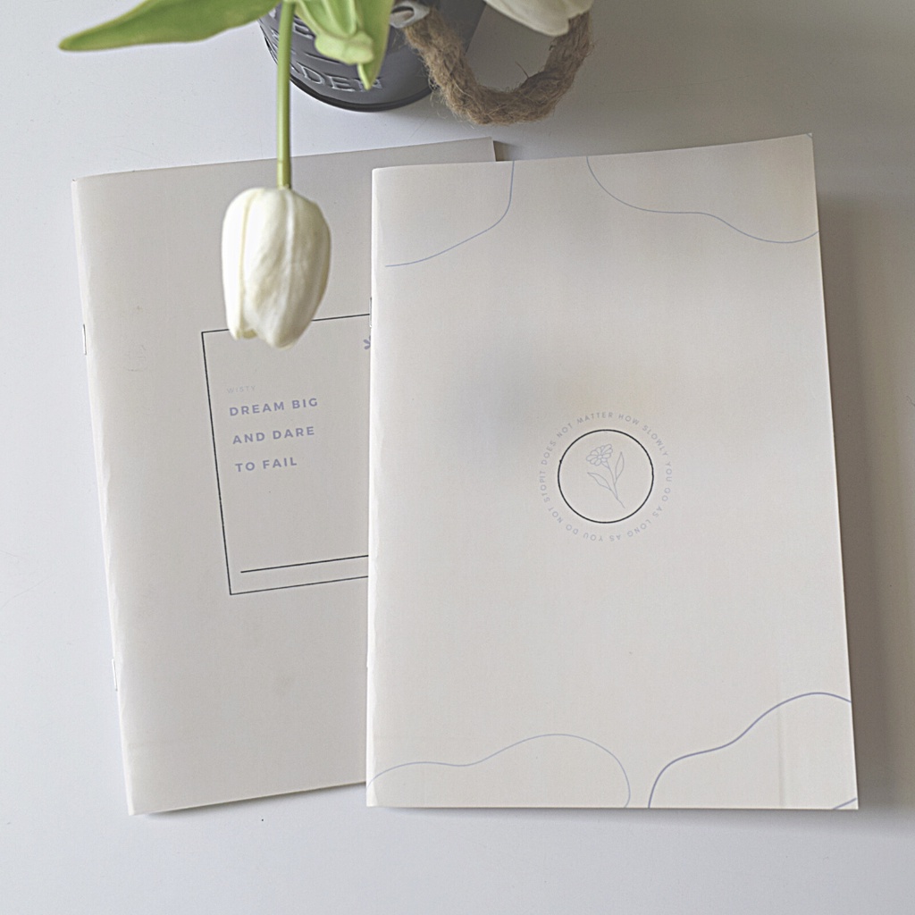 Tập vở học sinh B5 bìa phong cách Aesthetic chữ nhật xám xanh 80gsm ruột kẻ ngang-ô vuông