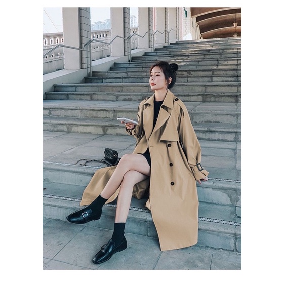 Áo Khoác Kaki Trench Coat Dáng Dài 2 Màu Thời Trang Cho Nữ