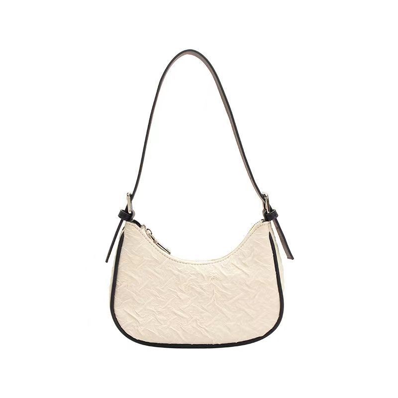 Túi đeo vai họa tiết xếp nhăn hình bán nguyệt màu tương phản đơn giản thời trang cho nữ