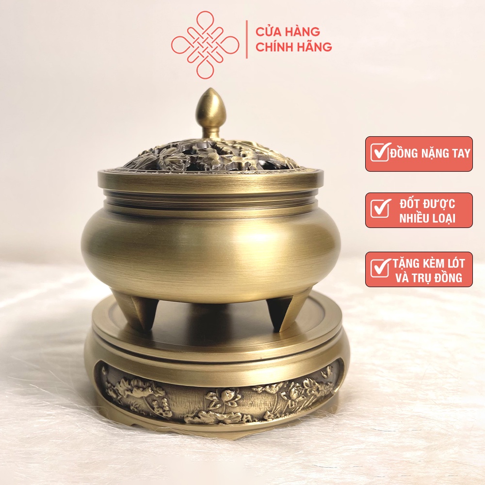 Lư Đồng Nguyên Khối Xông Trầm Tặng Kèm 3 Nụ Trầm Hương, Không Gồm Đôn Đồng - Cửa Hàng Phật Giáo Thái Linh