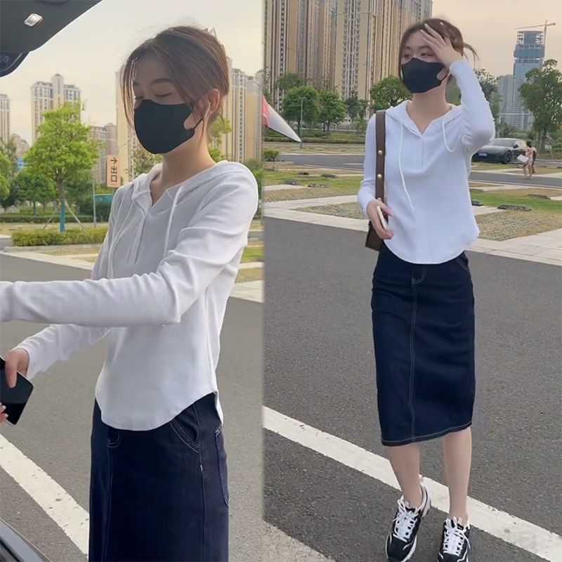 Đặc Biệt Áo Thun Dài Tay Có Mũ Trùm Đầu Phong Cách Mới Mùa Thu Sang Trọng Ngọt Ngào Cho Nữ