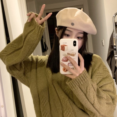 Mũ Beret Len Phối Nút Kim Loại Cao Cấp Thời Trang Mùa Thu Đông Theo Phong Cách Hàn Quốc Cho Nữ