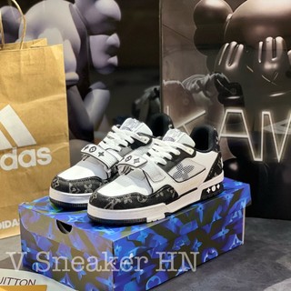 Giày thể thao lv đen trắng siêu phẩm hot trend cao cấp 2022 giày louis vuitton lv trainer monogram denim black white