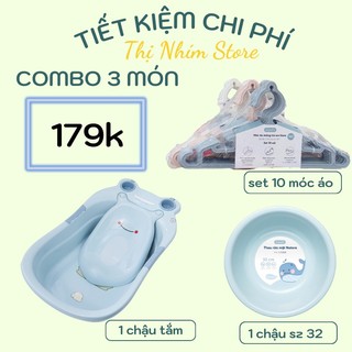 Chậu tắm cho bé sơ sinh, Thau tắm size to dùng cho bé từ sơ sinh đến 8 tuổi, Combo chậu móc tiết kiệm chi phí Thị Nhím