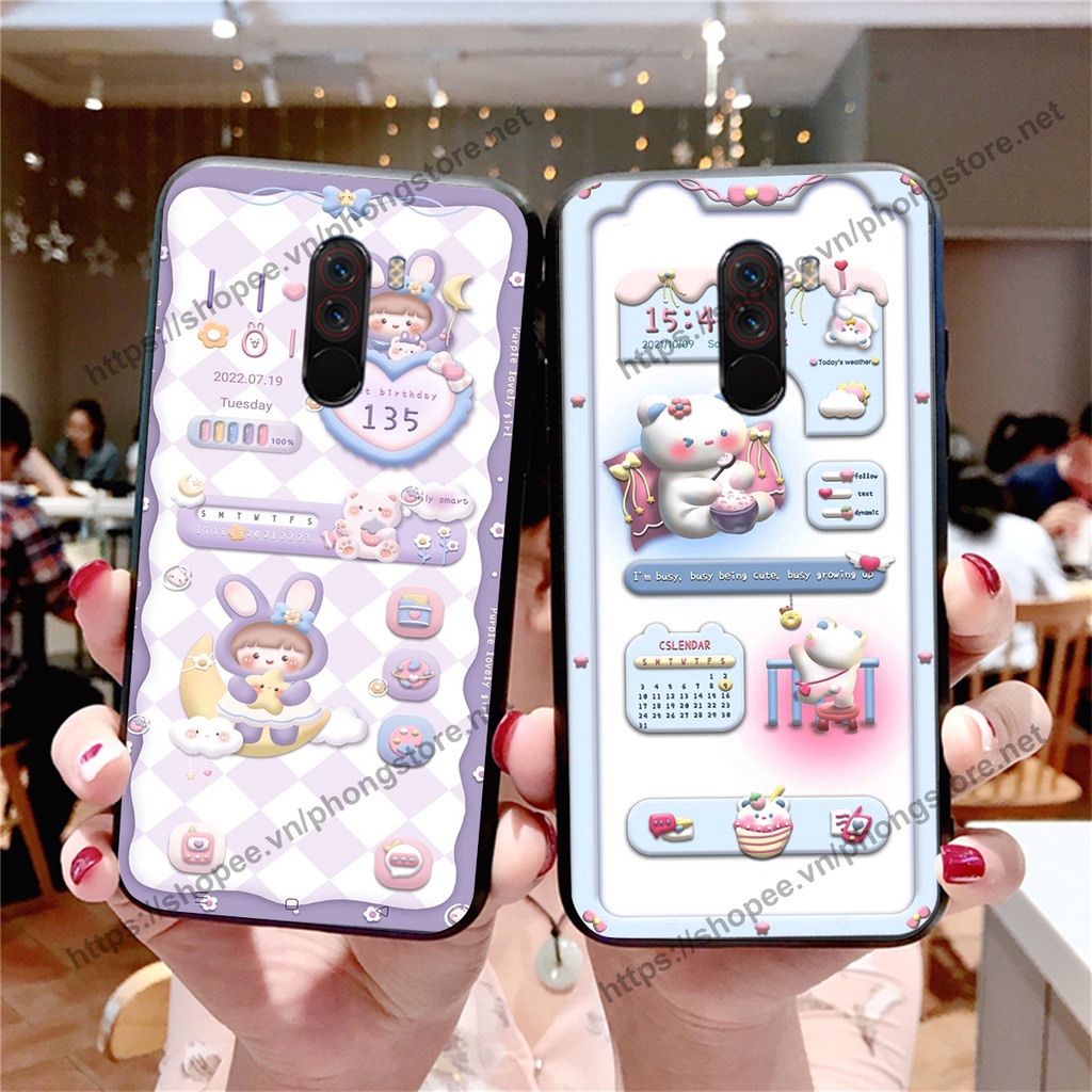 Ốp lưng Xiaomi Pocophone F1 gấu trắng hoạt hình 3d cute, giá rẻ