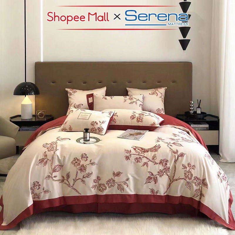 Bộ Chăn Ga Giường Chần Bông Full 5 Món Lụa Sateen Cao Cấp SERENA MATTRESS Combo Chăn Ga Drap Gối Đệm Nệm Trải Phủ Giường